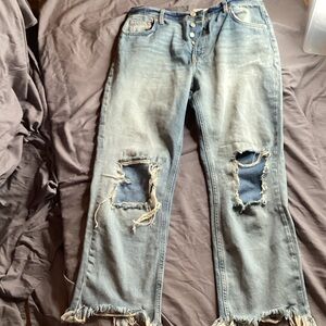 We The Free Light Blue Distressed Flare Jeans